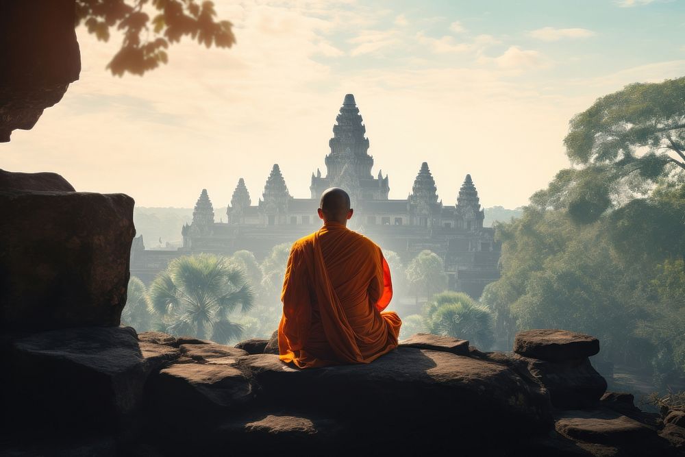 A Monk sitting temple adult. AI generated Image by rawpixel.