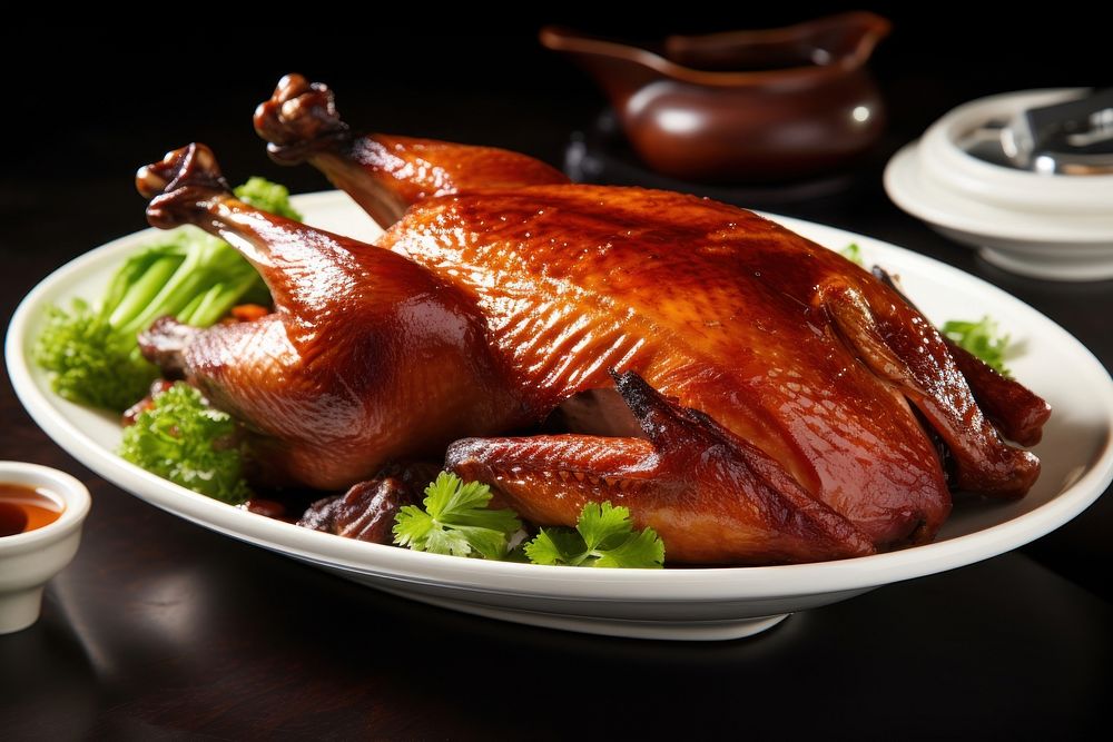 Cantonese Roast Duck food dinner plate. AI generated Image by rawpixel.
