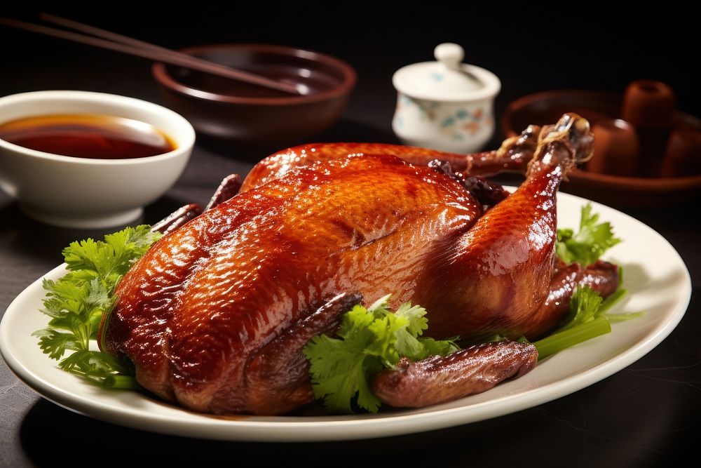 Cantonese Roast Duck plate food dinner. AI generated Image by rawpixel.
