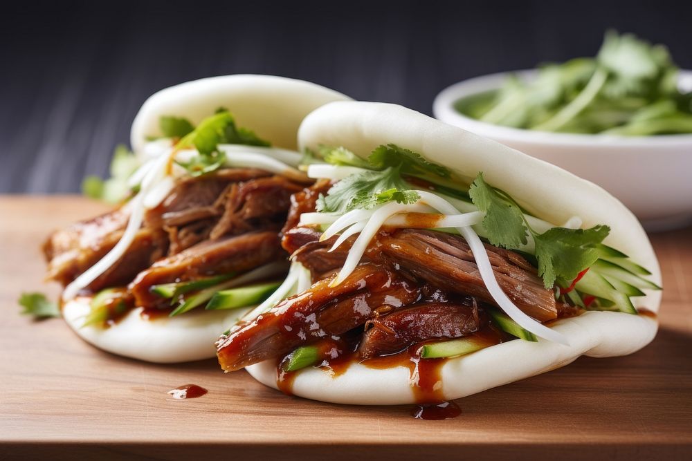 Bao Bun Roast Duck food chinese food vegetable. AI generated Image by rawpixel.