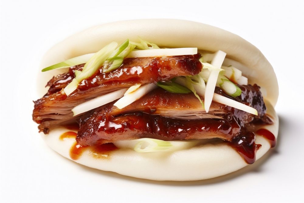 Bao Bun Roast Duck food meal white background. AI generated Image by rawpixel.