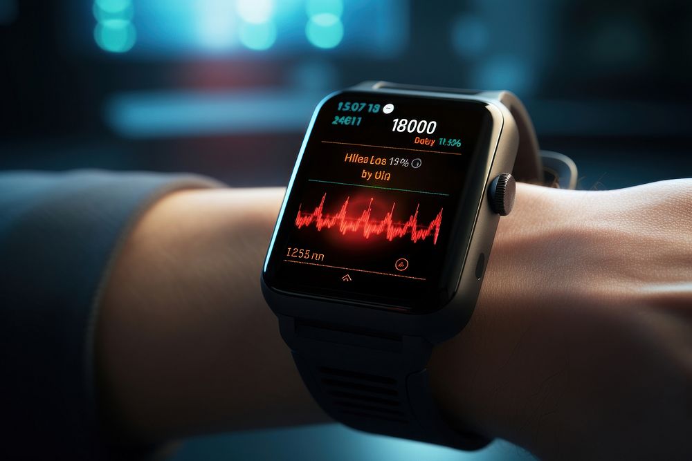 Health monitoring wristwatch screen smart watch. AI generated Image by rawpixel.