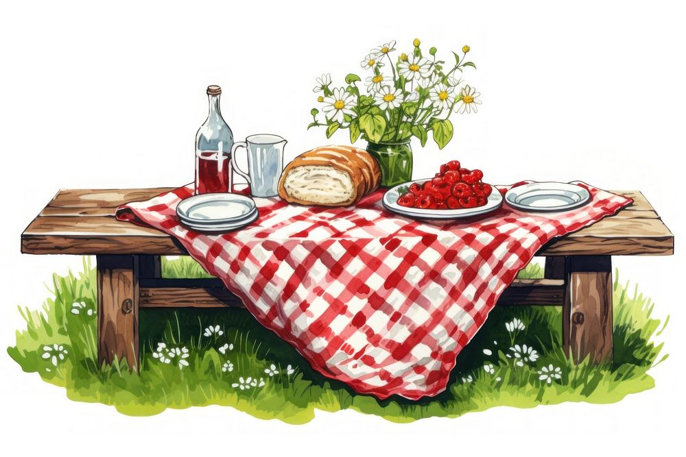Picnic cloth tablecloth furniture plate. AI generated Image by rawpixel.