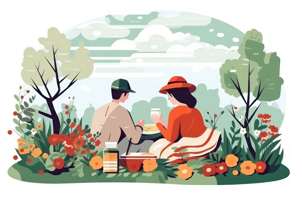 Picnic outdoors nature adult. AI generated Image by rawpixel.