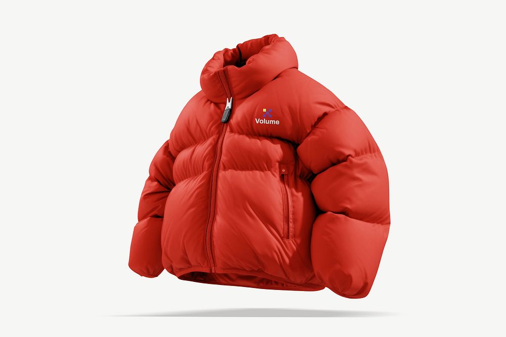 Red puffer jacket mockup psd