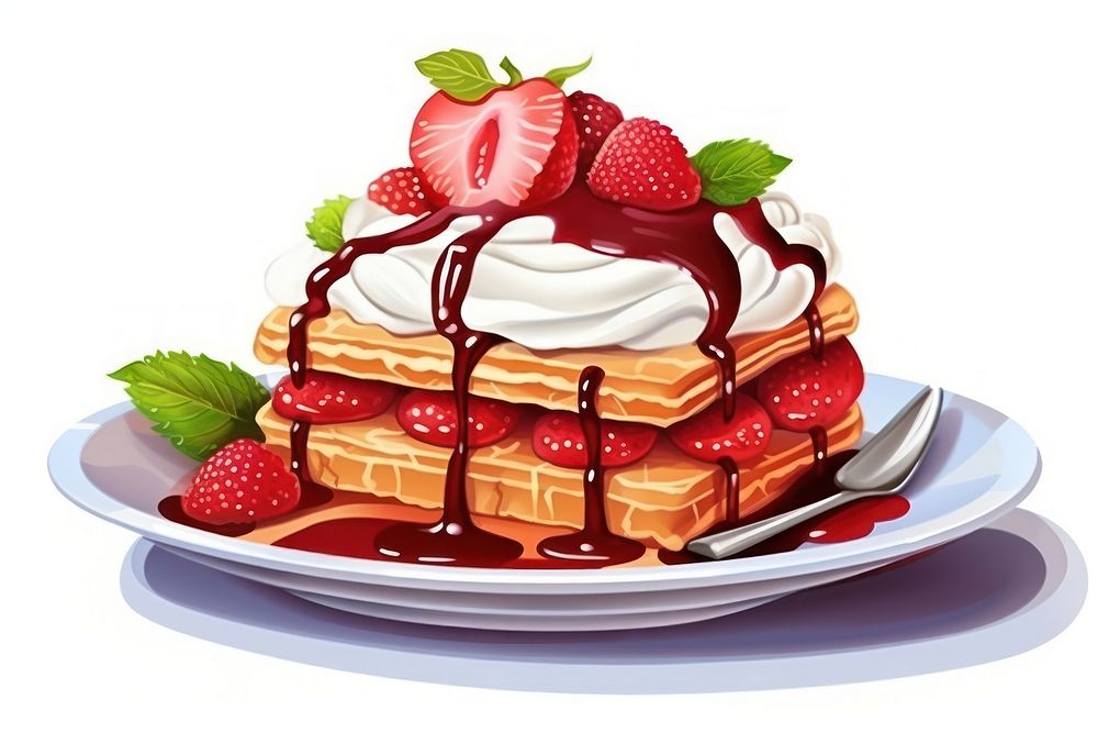 Sweet dessert waffle cream berry. AI generated Image by rawpixel.