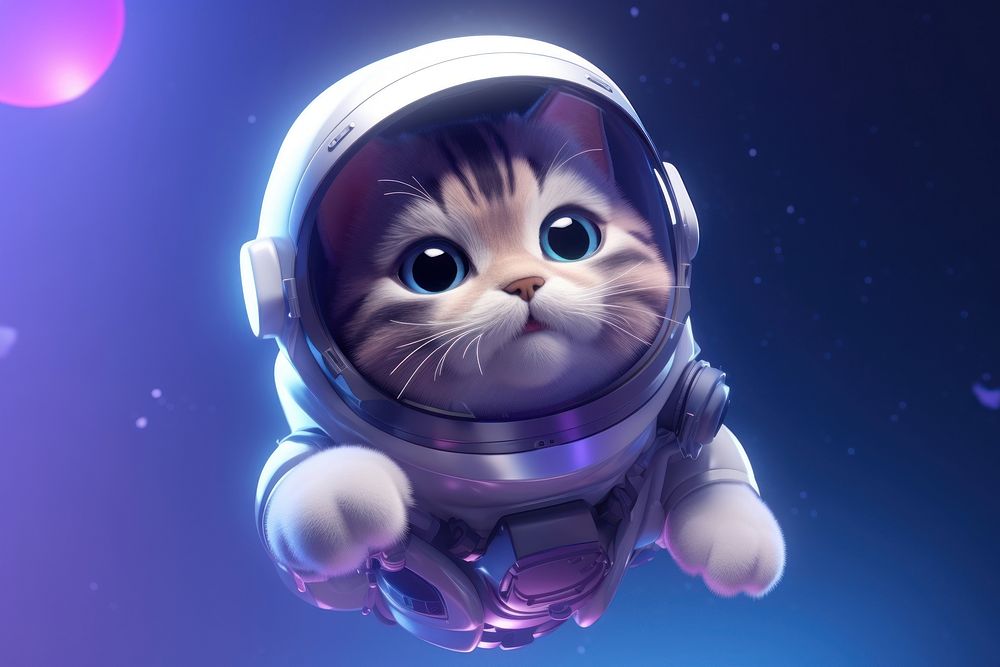 Astronaut cat cartoon mammal purple. AI generated Image by rawpixel.