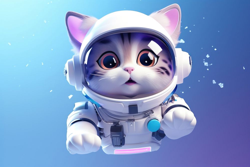 Astronaut cat cartoon purple blue. AI generated Image by rawpixel.