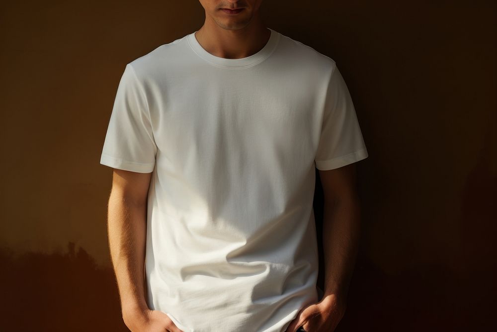 A man wears a white t shirt t-shirt sleeve midsection. AI generated Image by rawpixel.