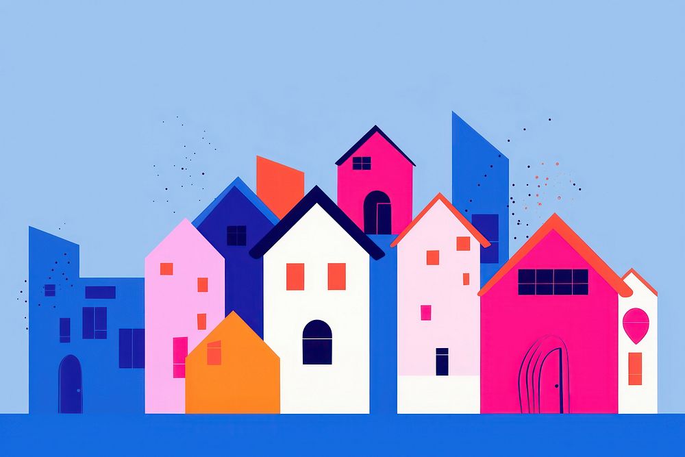 Houses outdoors drawing purple. AI generated Image by rawpixel.