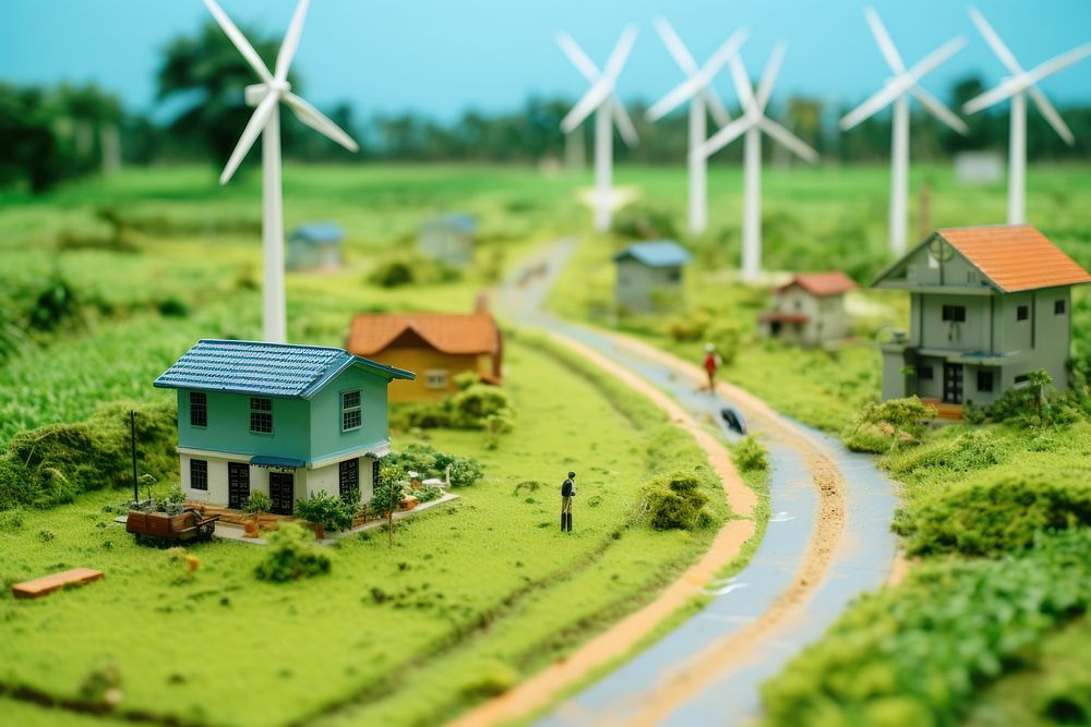 A street in the paddy field with wind turbines architecture outdoors windmill. AI generated Image by rawpixel.