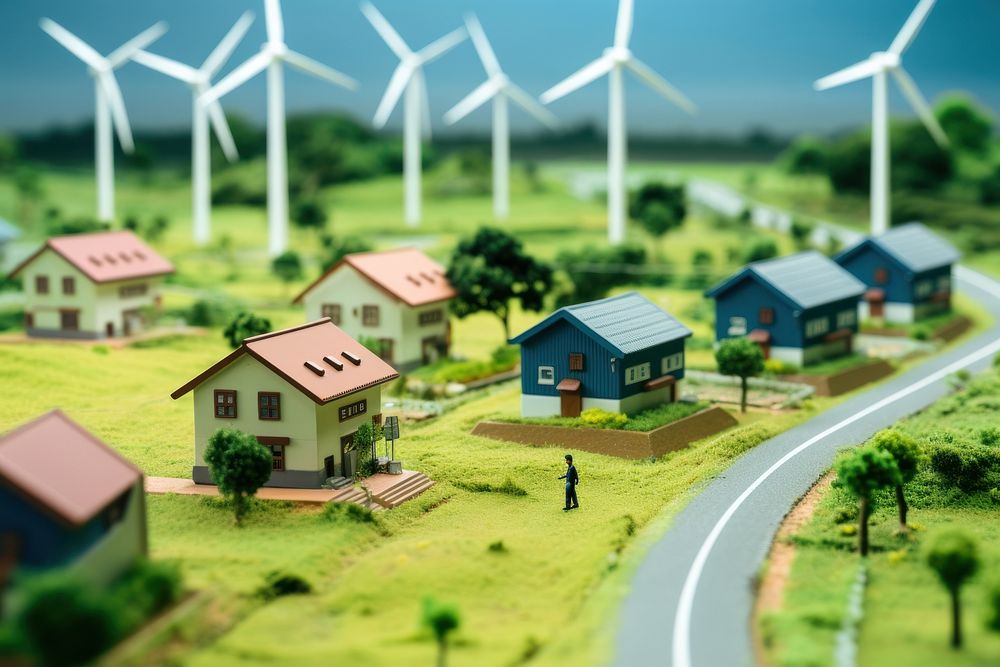 A street in the paddy field with wind turbines architecture outdoors building. AI generated Image by rawpixel.