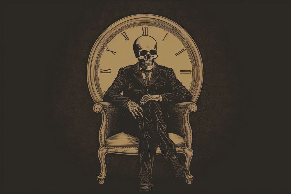 Skull portrait sitting sketch. AI generated Image by rawpixel.