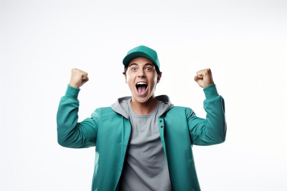 A young man in cheerful shouting adult white background. AI generated Image by rawpixel.