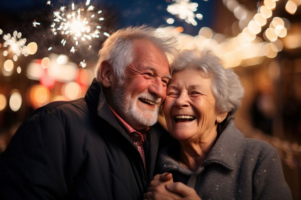 Couple fireworks laughing portrait. AI generated Image by rawpixel.