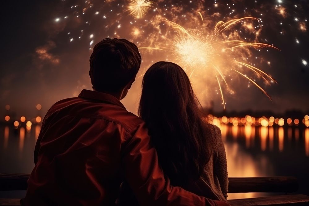 Couple fireworks night adult. AI generated Image by rawpixel.