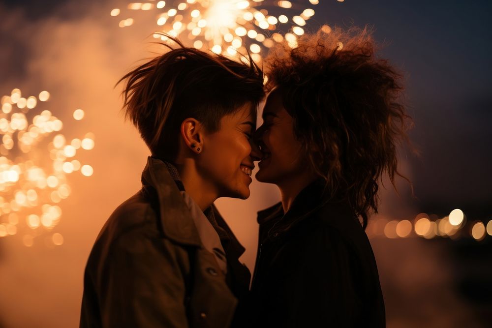 Couple fireworks portrait lighting. AI generated Image by rawpixel.