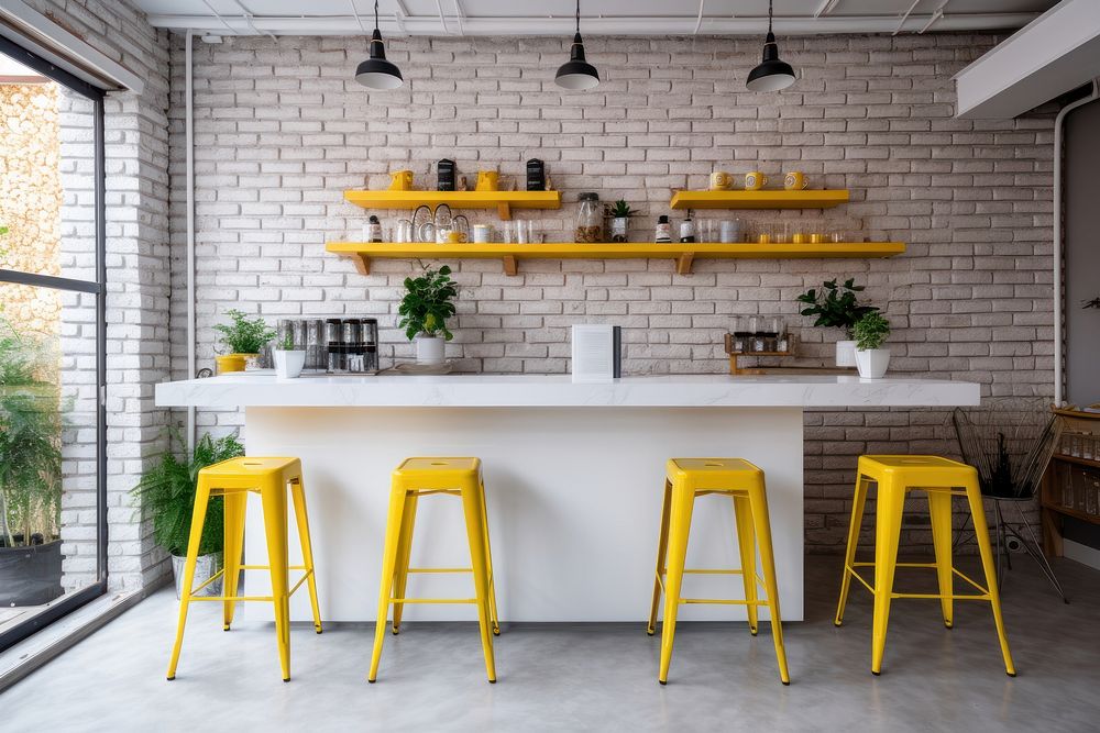 Cafe shop design Minimalist Loft furniture kitchen yellow. AI generated Image by rawpixel.