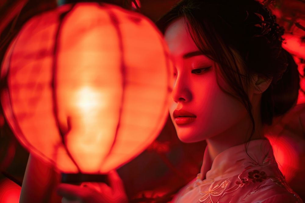 A woman holding a Chinese lantern portrait adult photo. AI generated Image by rawpixel.