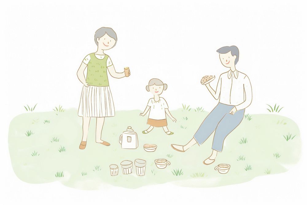 Father and mother and son picnic together character drawing sketch child. AI generated Image by rawpixel.