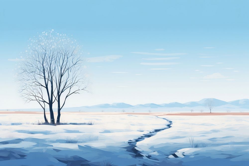 Scenery simplified empty grassland in winter landscape outdoors nature. AI generated Image by rawpixel.