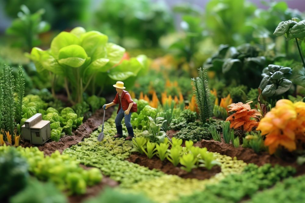 Organic garden with farmer gardening outdoors nature. AI generated Image by rawpixel.