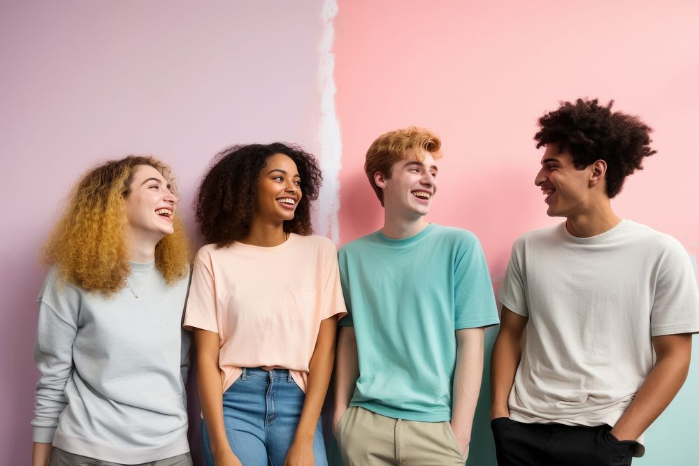 4 teens team laughing smiling adult. AI generated Image by rawpixel.