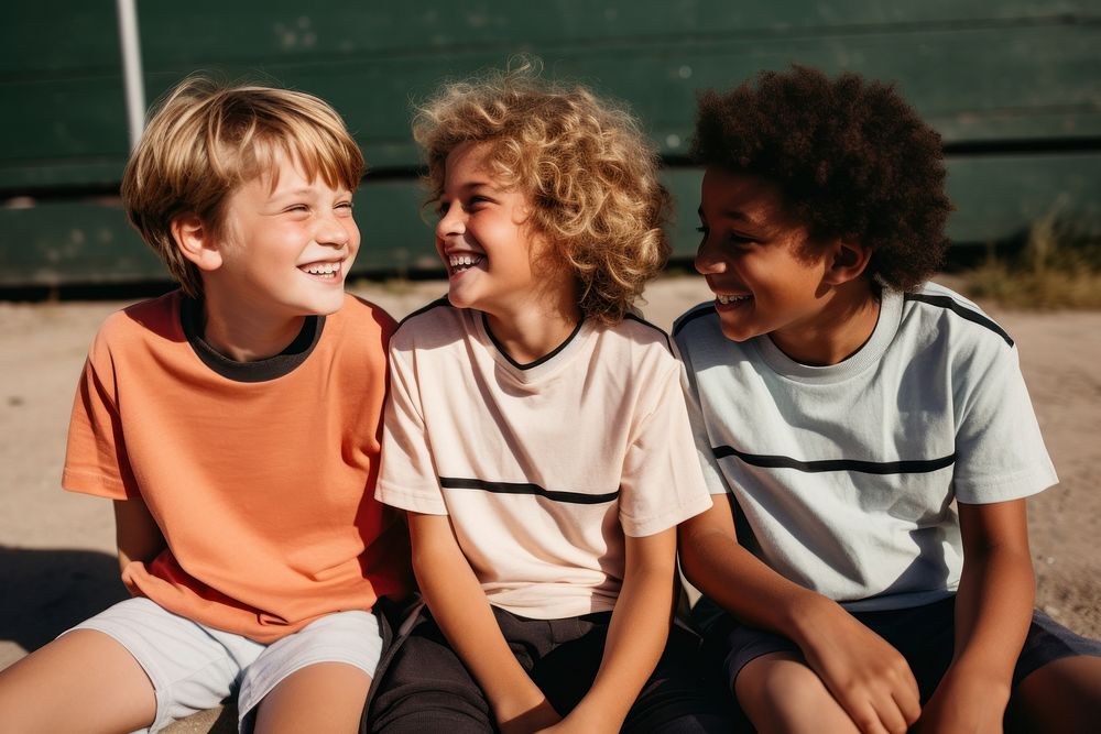 3 boys sport team laughing child joy. AI generated Image by rawpixel.