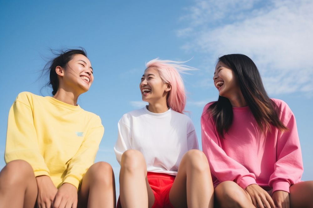 3 girls sport team laughing adult smile. AI generated Image by rawpixel.