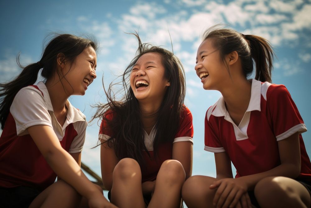 3 girls sport team laughing sports joy. AI generated Image by rawpixel.