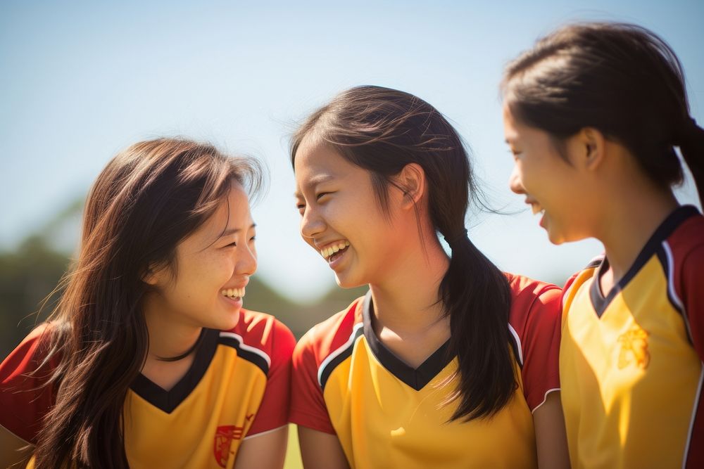 3 girls sport team sports day togetherness. AI generated Image by rawpixel.