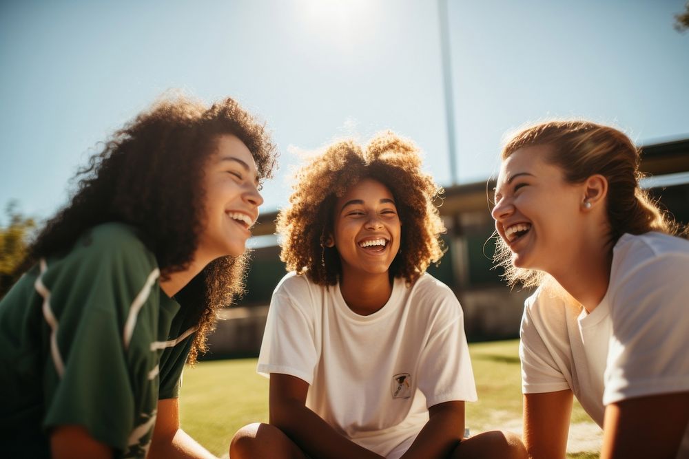 3 teens sport team laughing sports joy. AI generated Image by rawpixel.