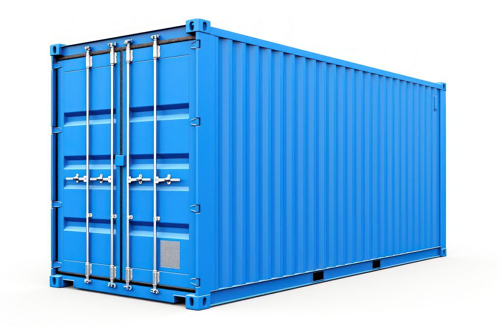 New blue cargo container white background architecture delivering. AI generated Image by rawpixel.
