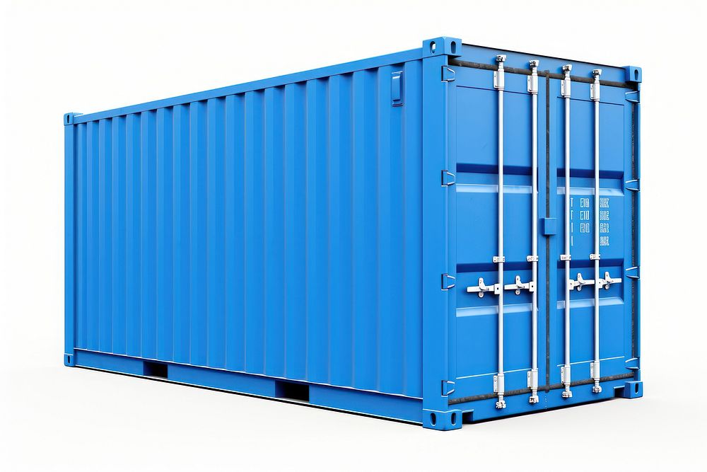 New blue cargo container white background architecture delivering. AI generated Image by rawpixel.