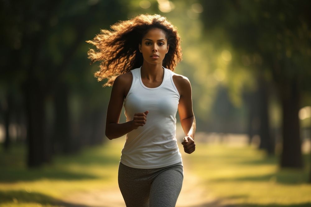 A black women running jogging adult. AI generated Image by rawpixel.