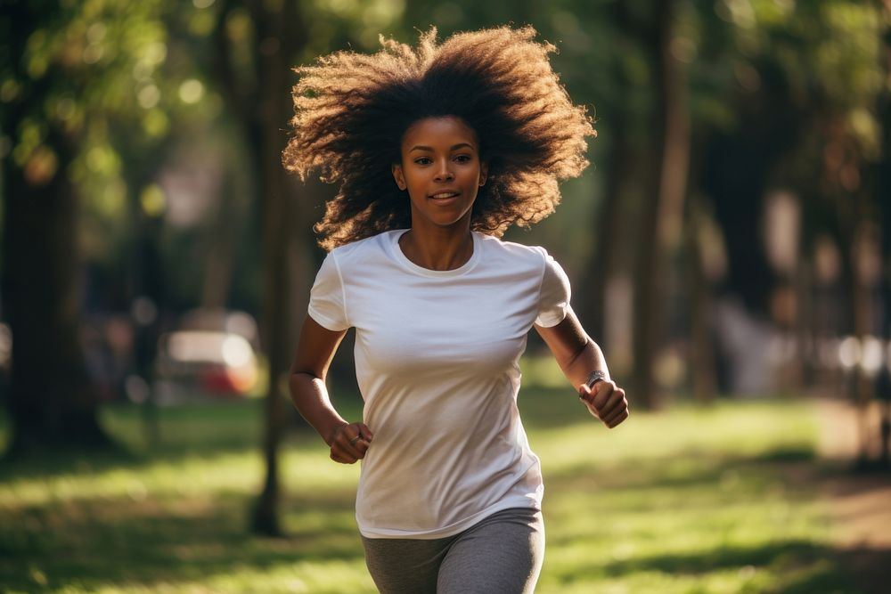 A black women running jogging adult. AI generated Image by rawpixel.
