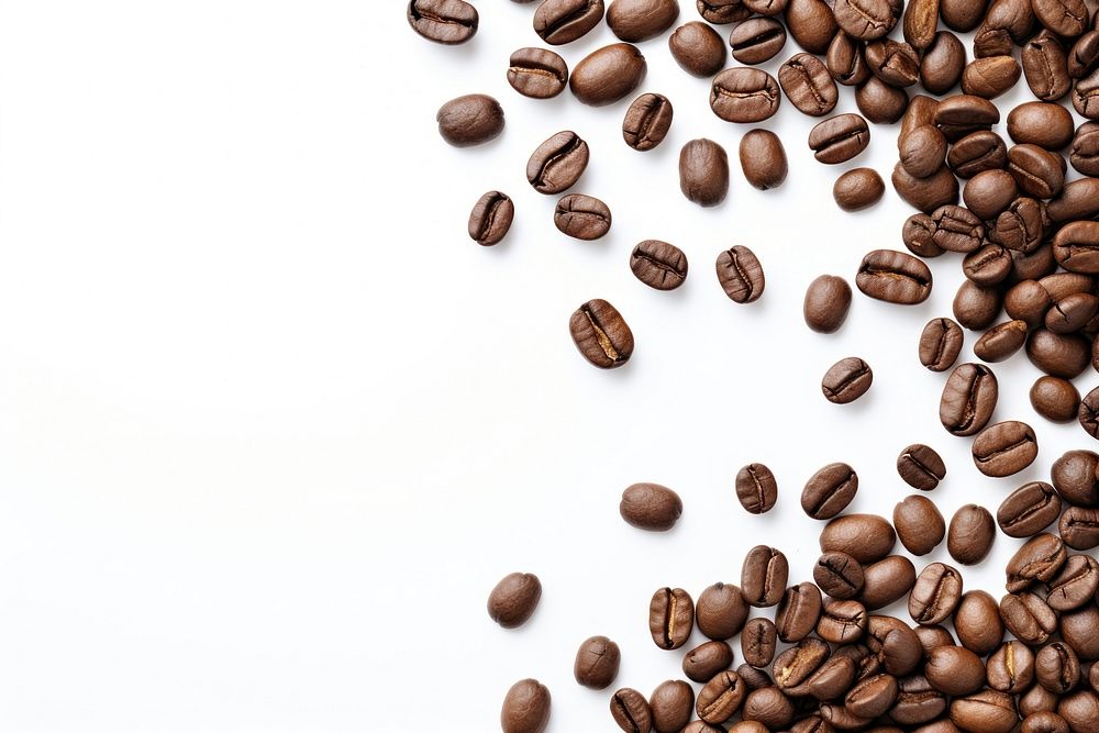 Coffee beans Scattered backgrounds white background freshness. AI generated Image by rawpixel.