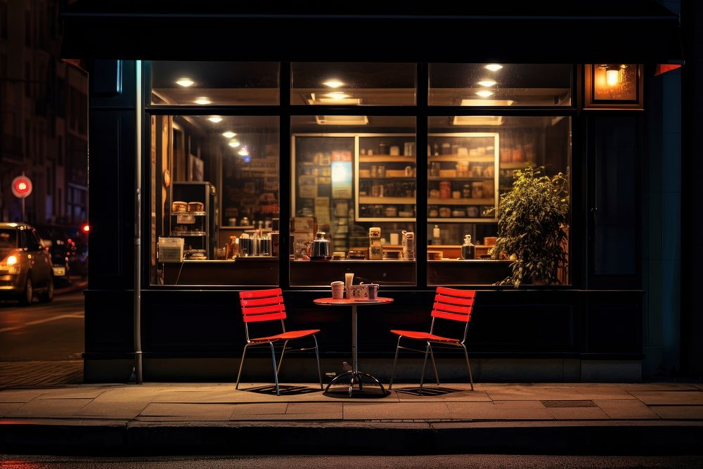 Restaurant furniture lighting street. AI generated Image by rawpixel.