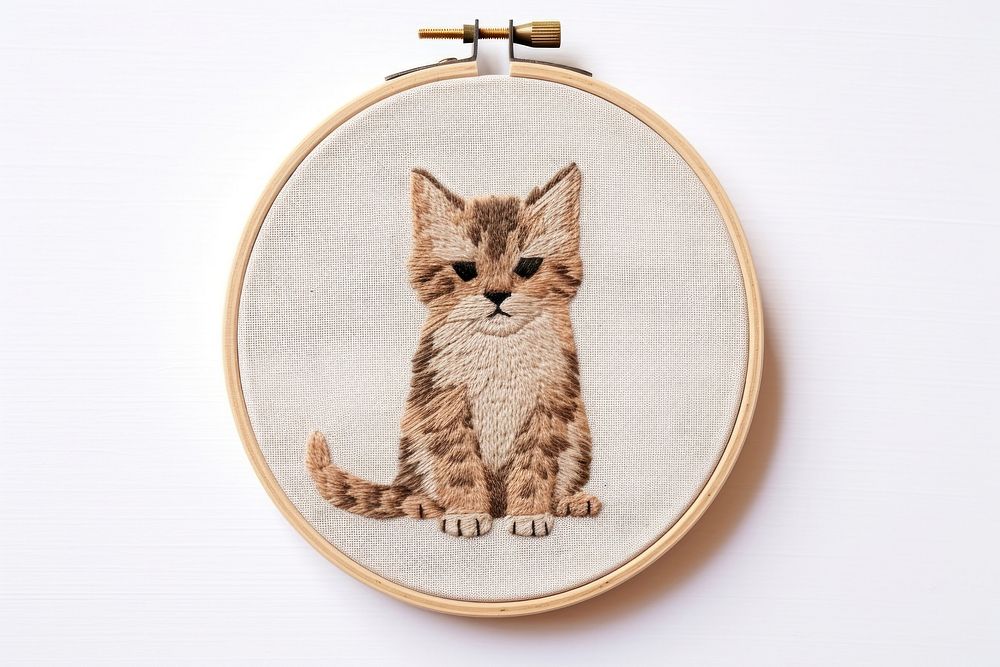 Minimal cat embroidery pattern textile mammal. AI generated Image by rawpixel.