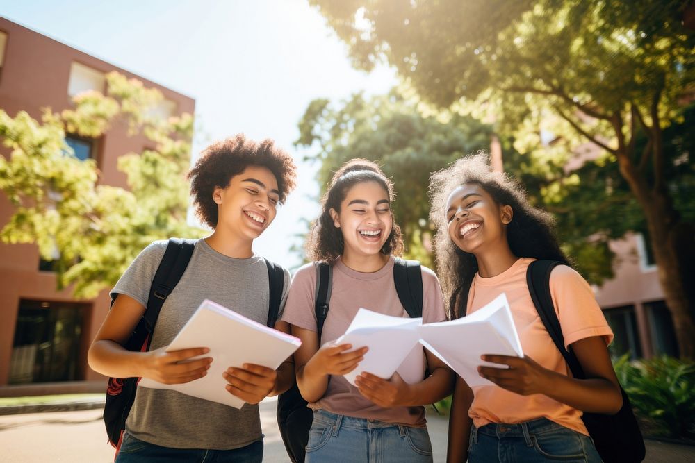 A group of Latinx high school students summer joy togetherness. AI generated Image by rawpixel.