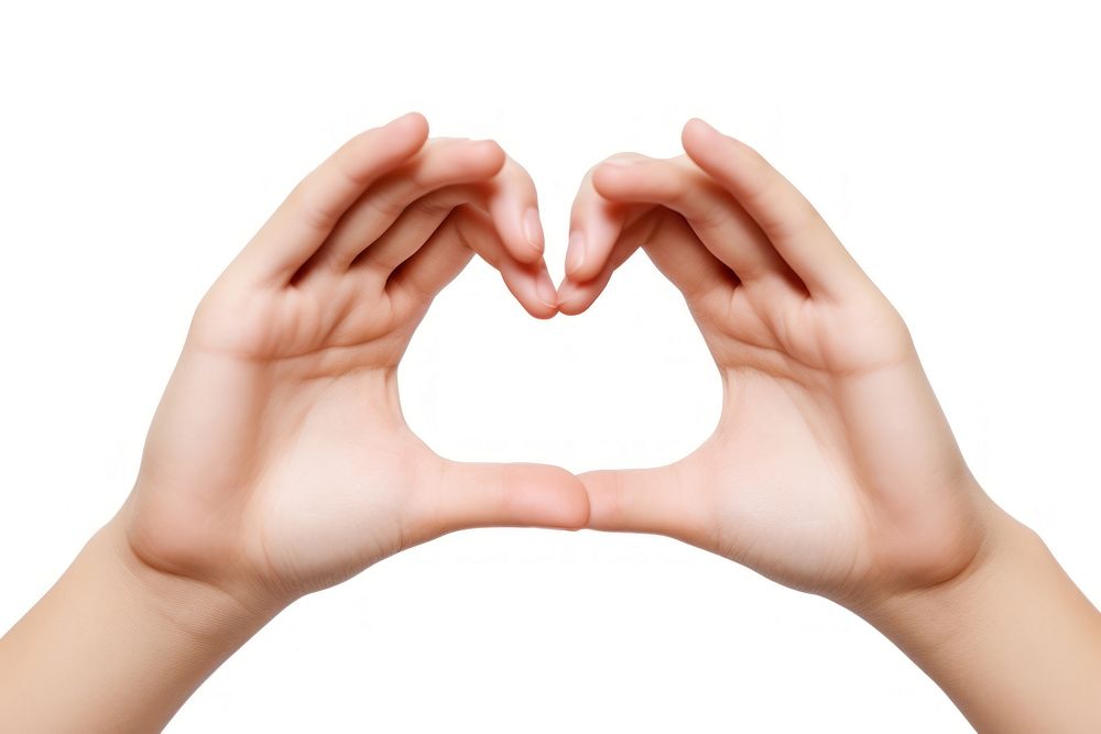 Hands symbolically form a heart white background gesturing showing. AI generated Image by rawpixel.
