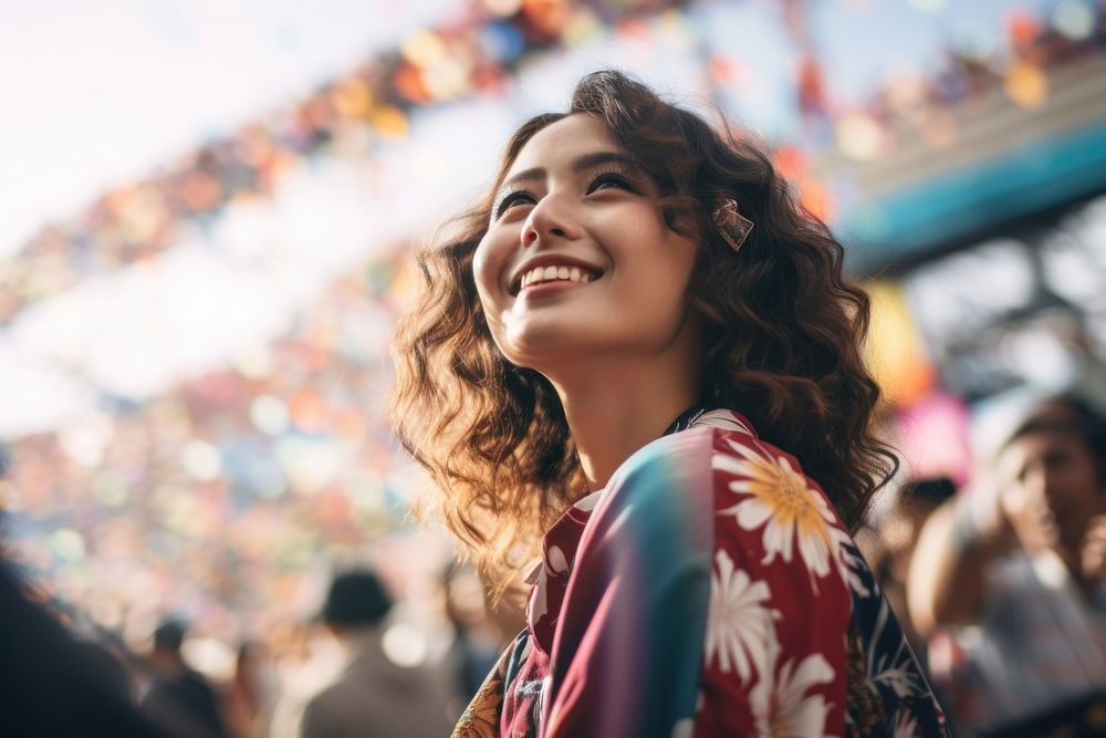 A Japanese woman in Kimono celebration festival laughing. AI generated Image by rawpixel.