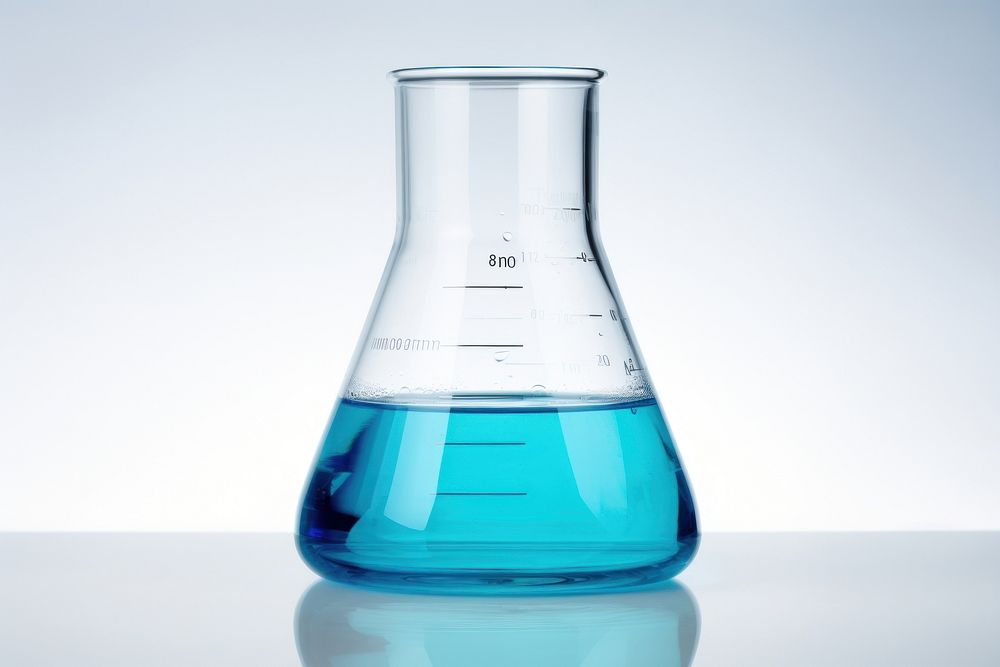Laboratory beaker in water blue laboratory bottle biotechnology. AI generated Image by rawpixel.