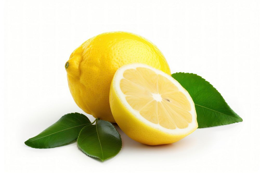 Lemon with green leaf whole and sliced fruit plant food. AI generated Image by rawpixel.