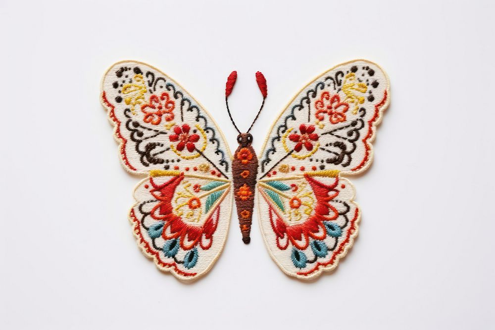 Butterfly embroidery pattern art white background. AI generated Image by rawpixel.