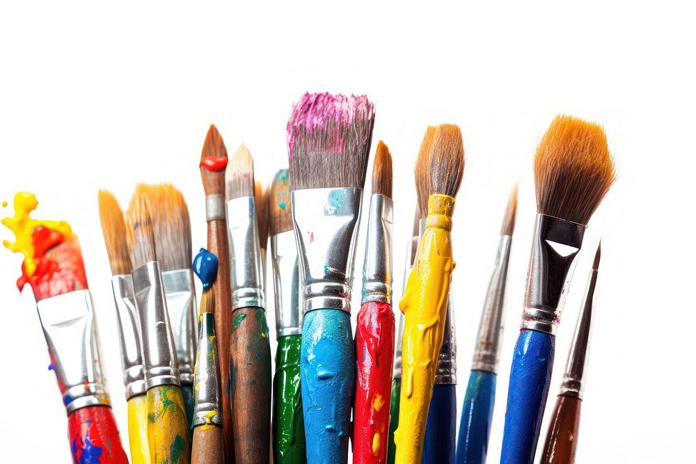 Paints and brushes paint white background paintbrush. AI generated Image by rawpixel.