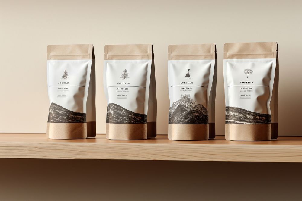 Espresso pouch coffee minimal mountain package advertisement container cosmetics. AI generated Image by rawpixel.