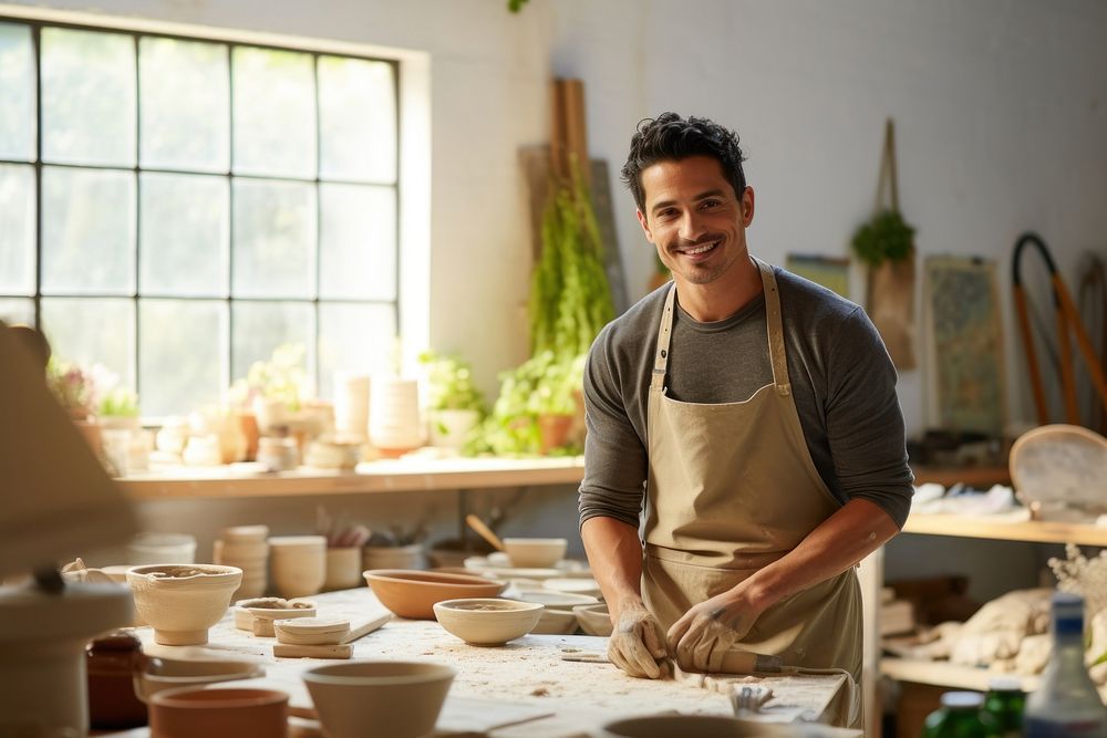 Young Latinx man pottery making adult. AI generated Image by rawpixel.