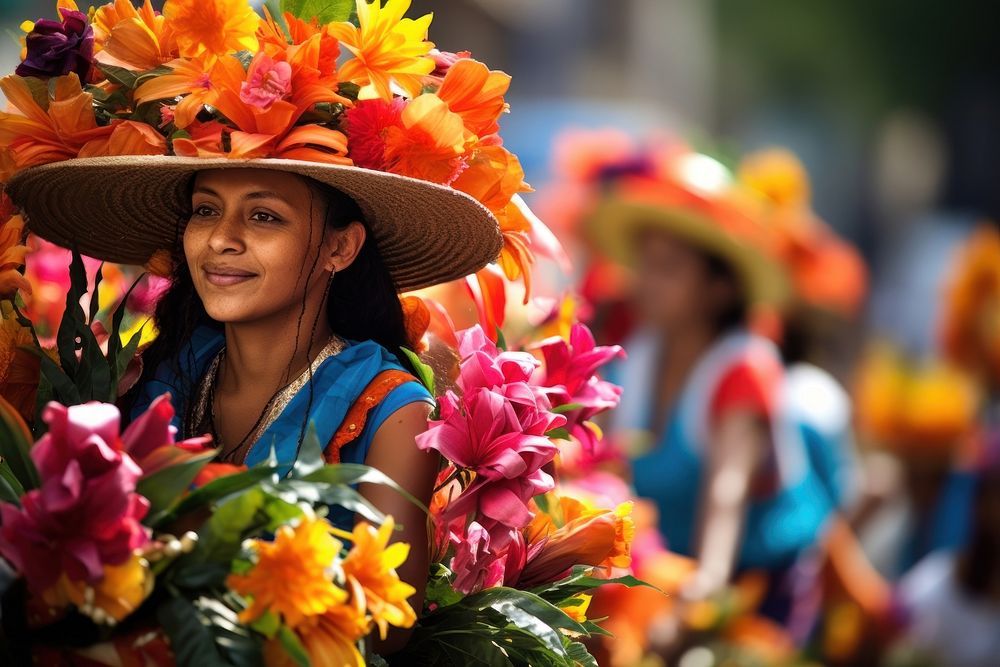 Colombian People flower festival adult. AI generated Image by rawpixel.