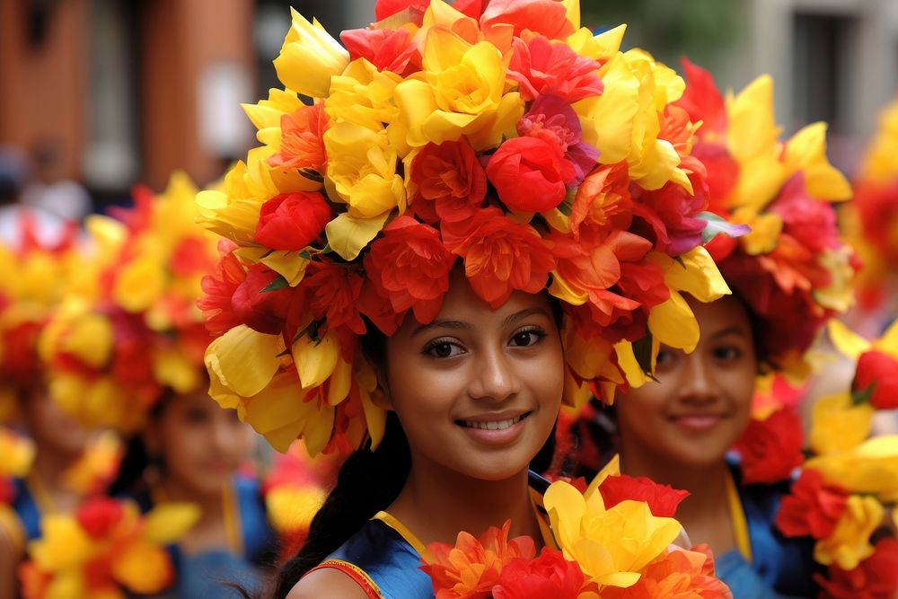 Colombian People flower festival parade. AI generated Image by rawpixel.